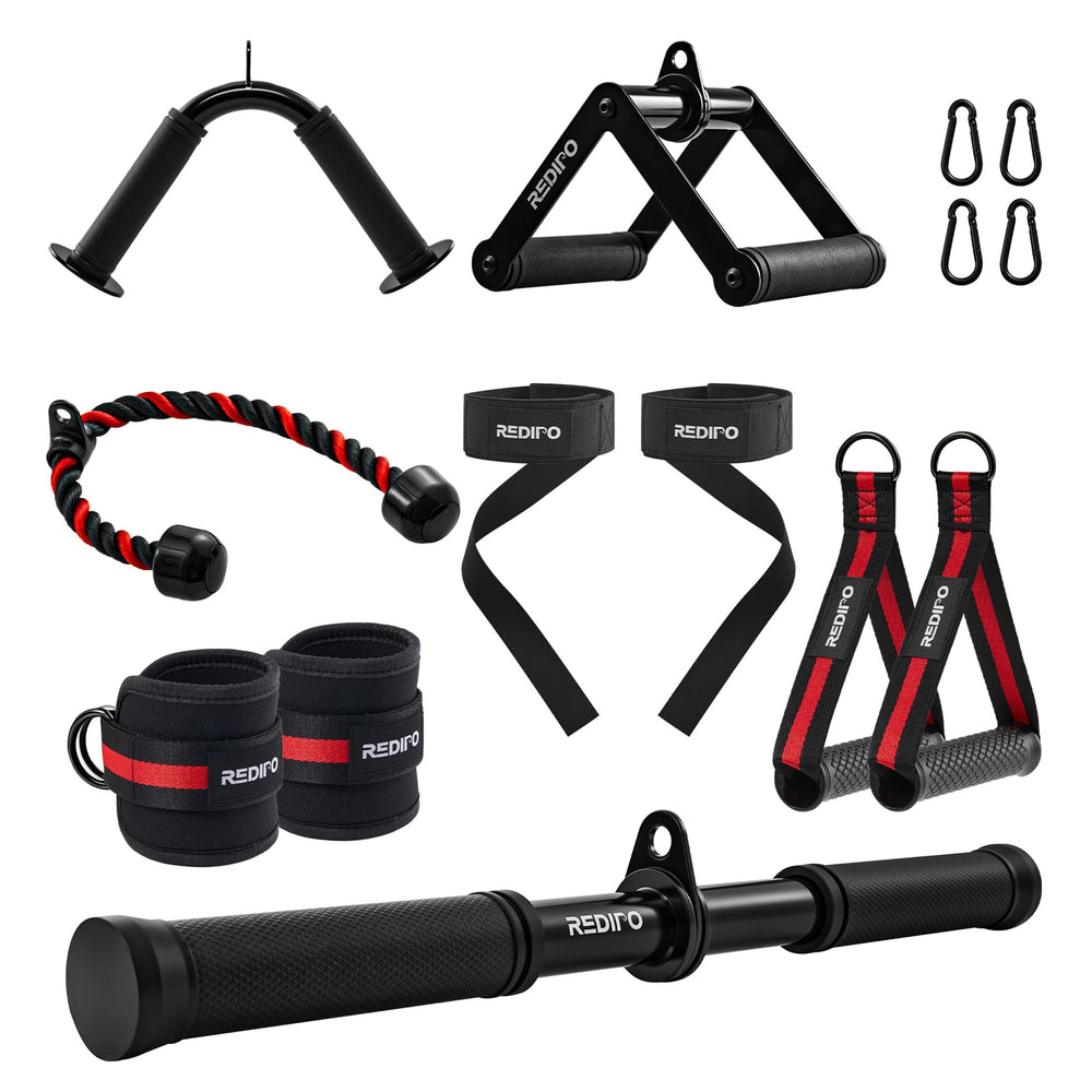 Redipo full attachment set laid out showing variety and workout versatility