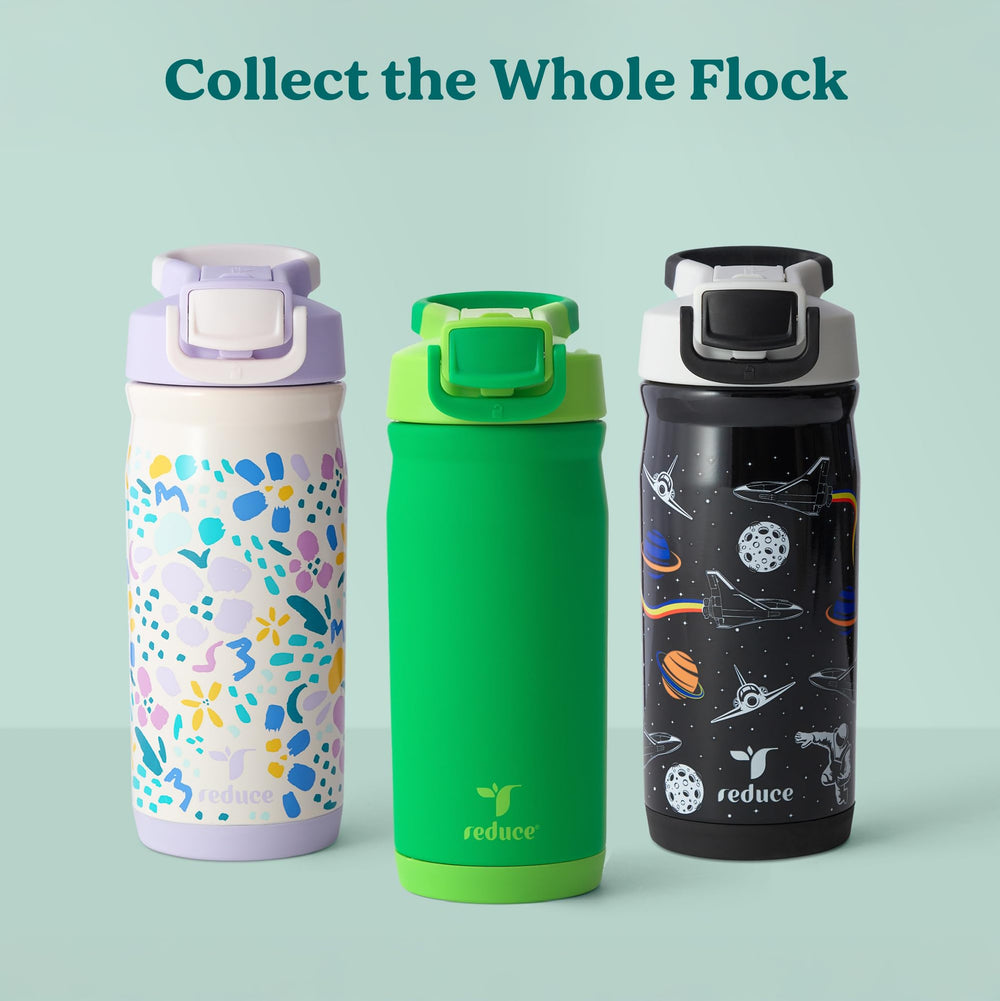 REDUCE lid open with straw extended showing simple one-handed drinking benefit