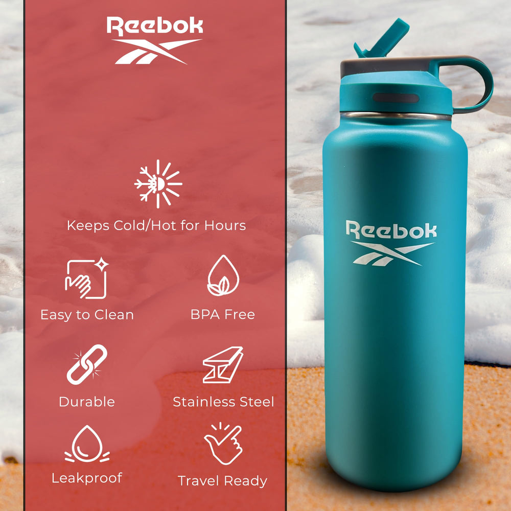 Reebok cap open with straw in use for easy one-handed sipping