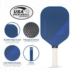 Reebok close-up of fiberglass face highlighting responsive surface for powerful shots