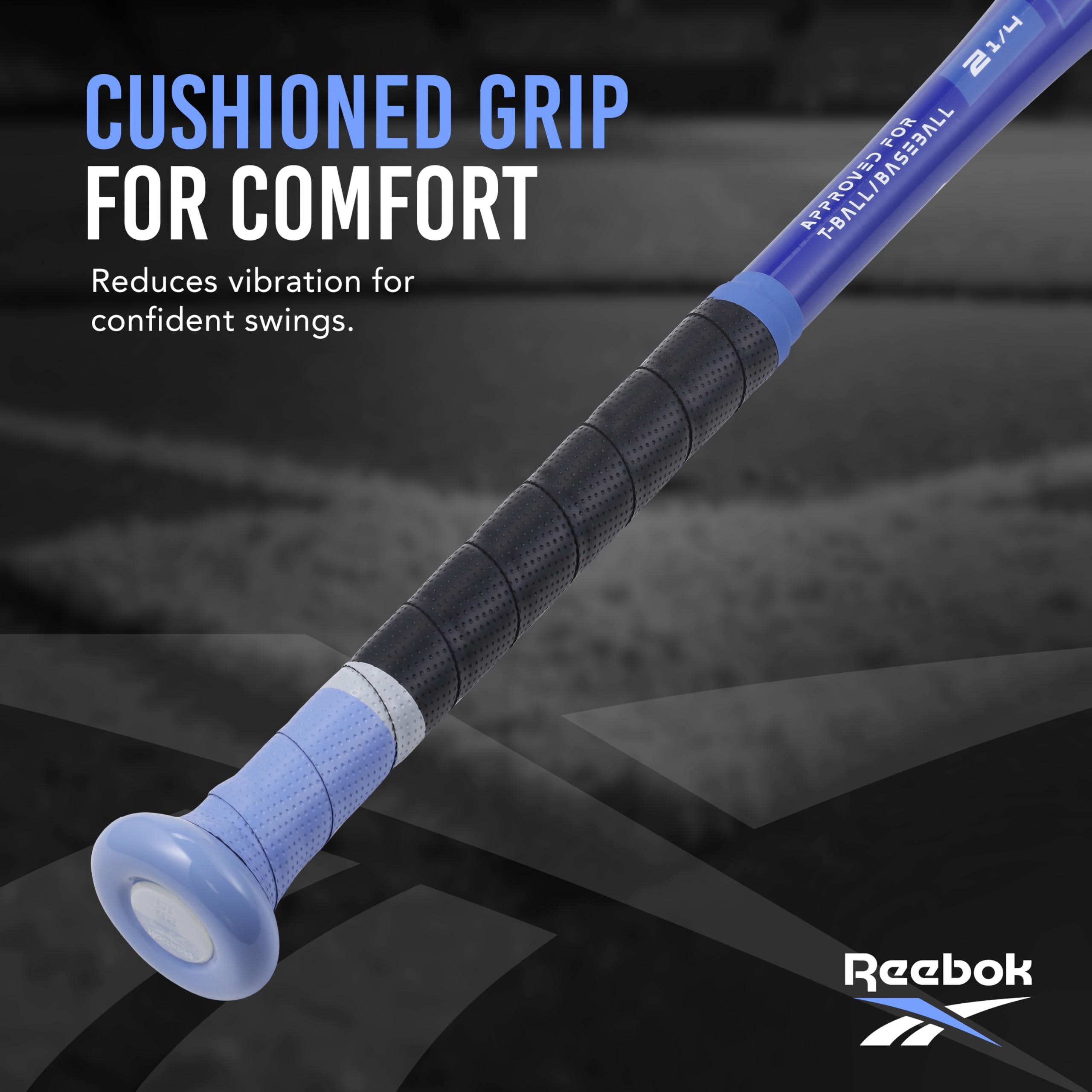 Reebok cushioned grip detail showing texture and vibration reduction for comfortable swings