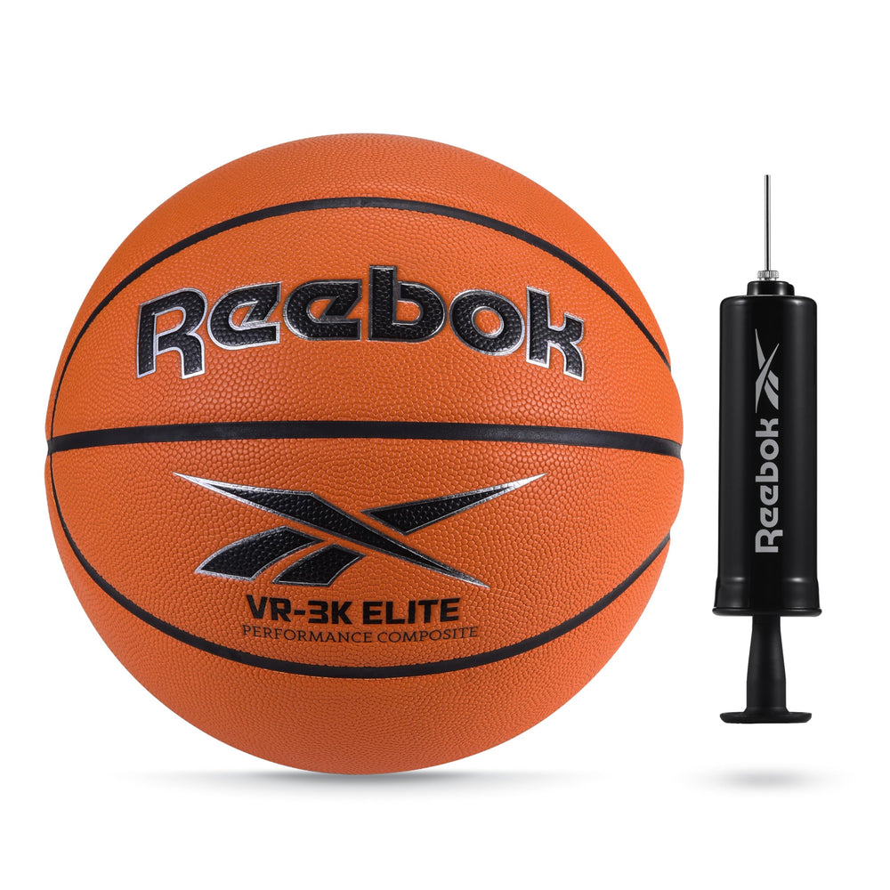 Reebok front view showing Hi Vis Elite basketball and official size for better selection