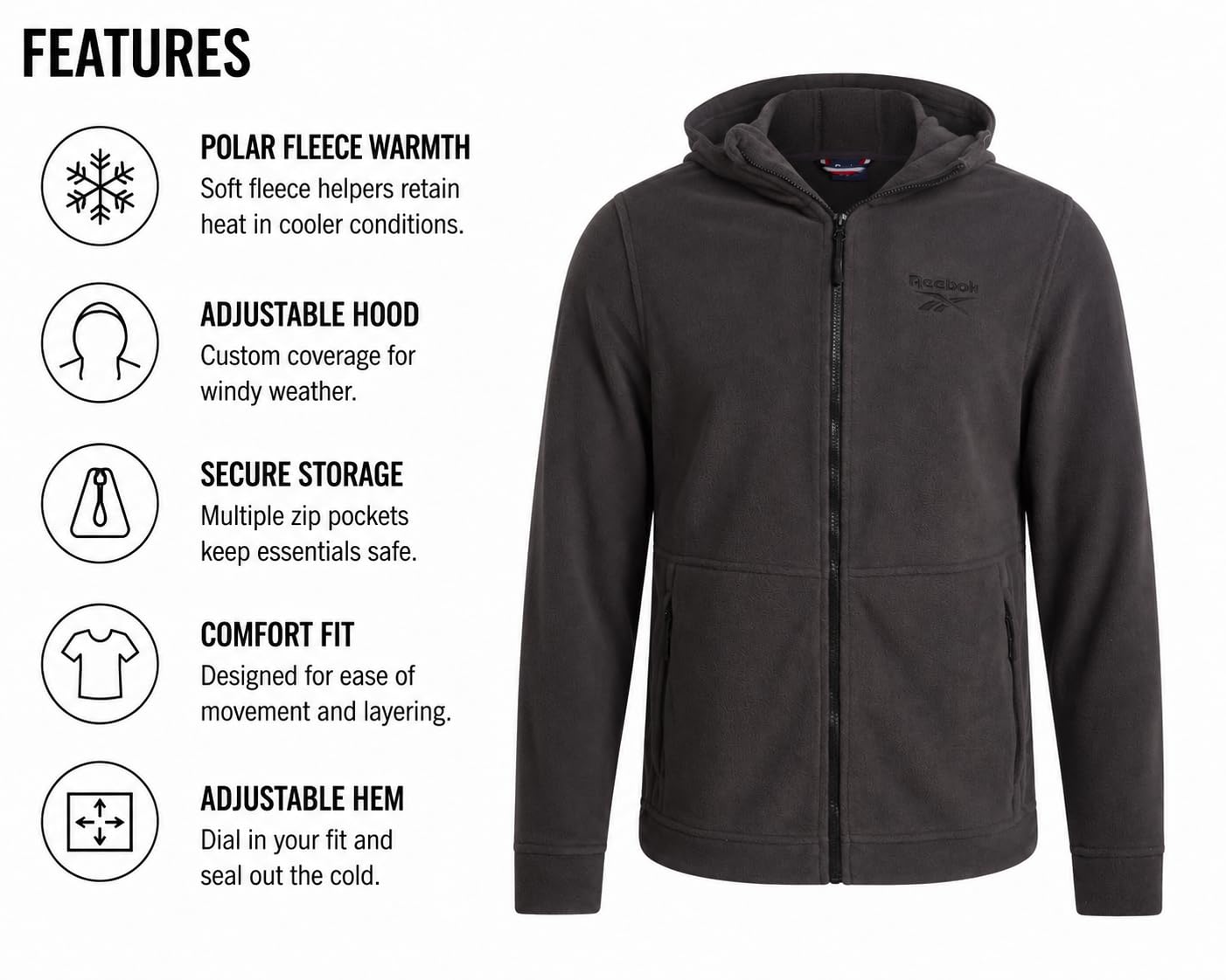 Reebok jacket worn commuting with casual styling and versatile warmth benefit