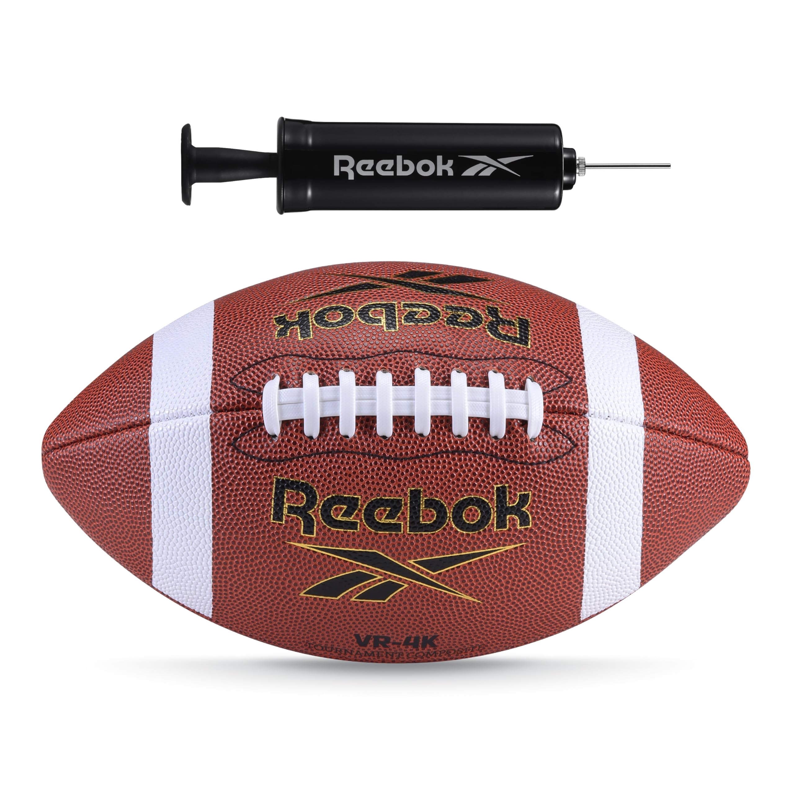 Reebok football front view showing logo and durable cover for reliable play