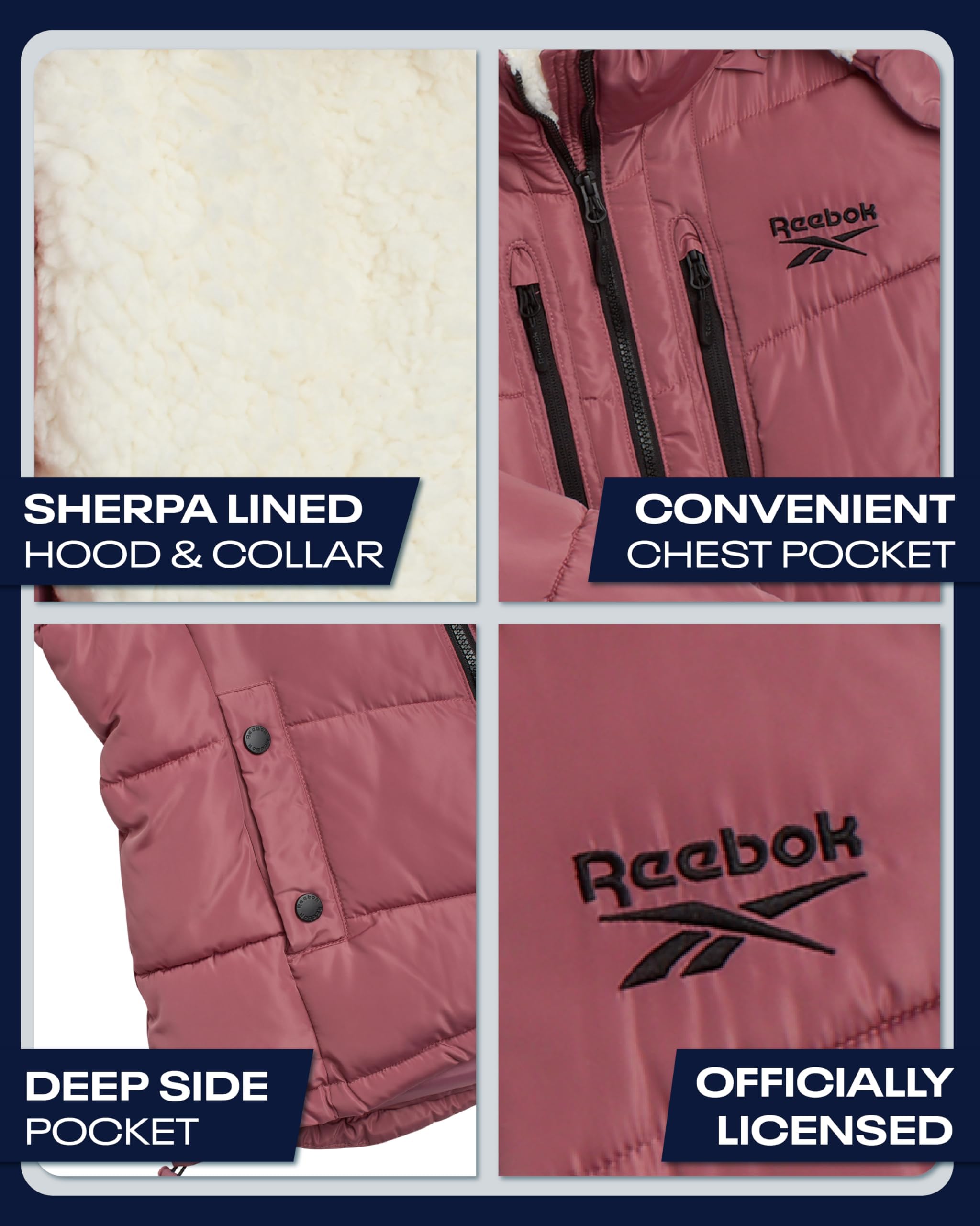 Reebok quilted fabric texture close-up showing durable insulation benefit