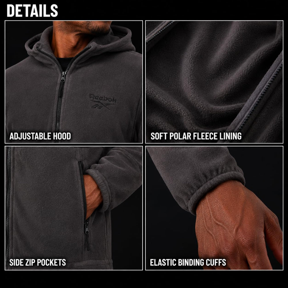 Reebok jacket on model outdoors showing true-to-size scale benefit