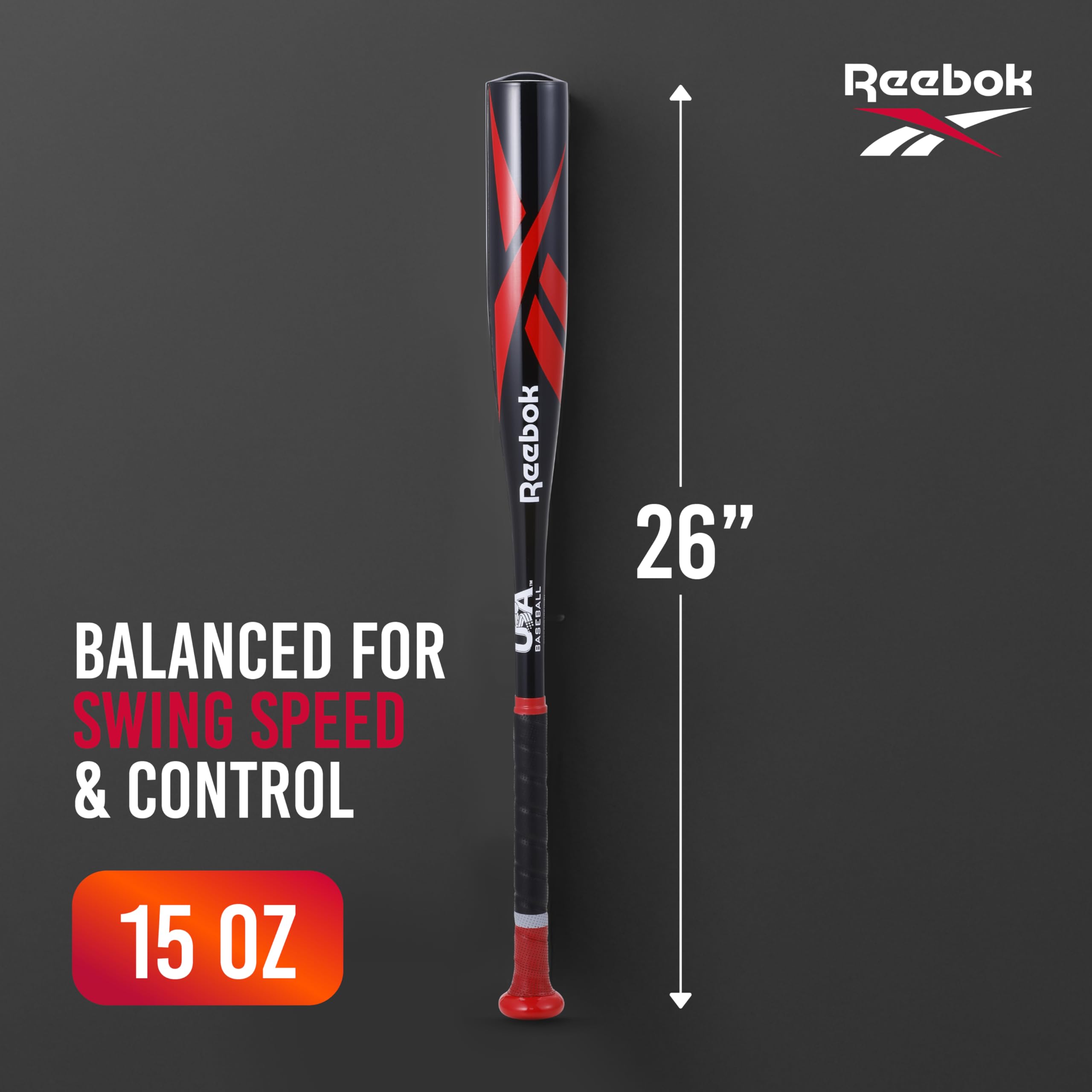 Reebok bat beside child’s hand for size comparison aiding proper length choice
