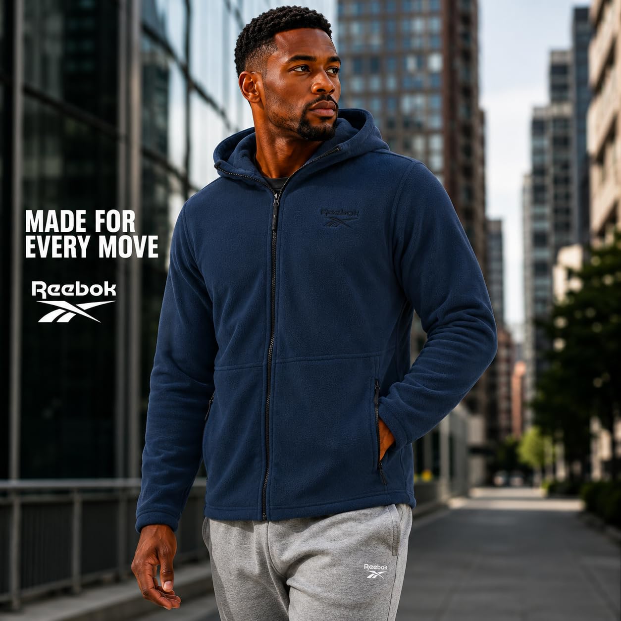 Reebok zippered pocket detail demonstrating secure storage and convenience