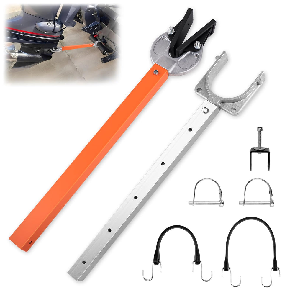 ReeMoo transom saver front view showing full product and mounting points for secure towing