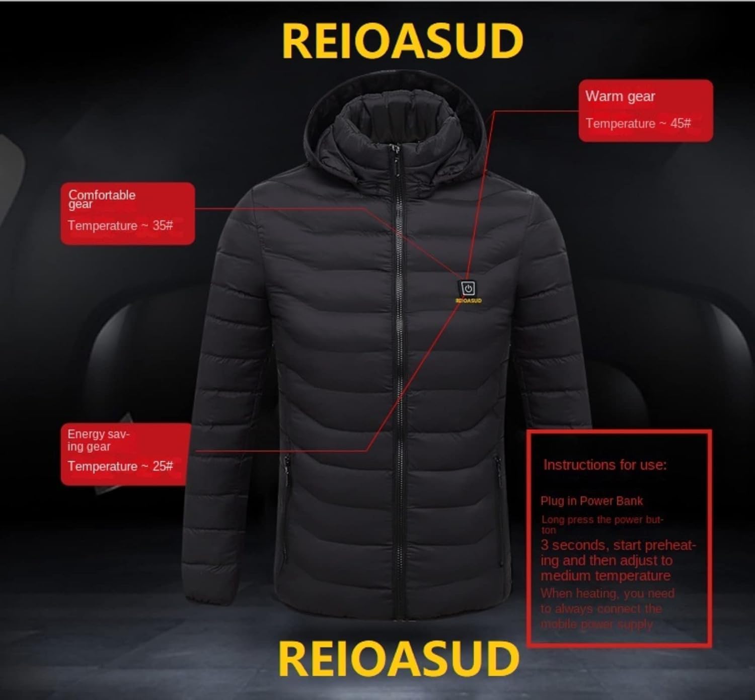 REIOASUD back view highlighting heating layout, balanced thermal coverage