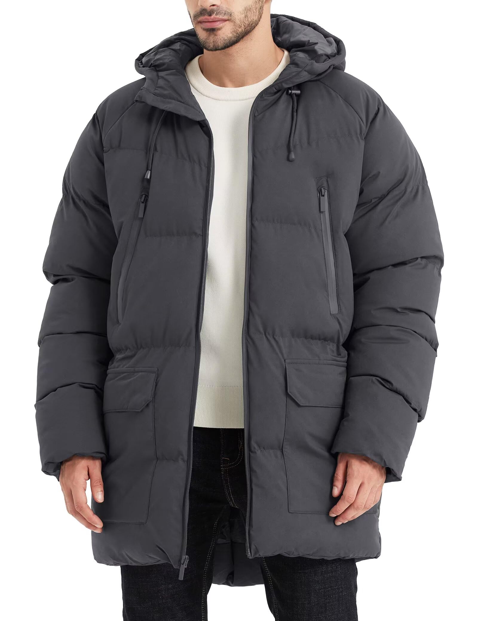 Rejork front view long parka showing full-length protection and sleek style