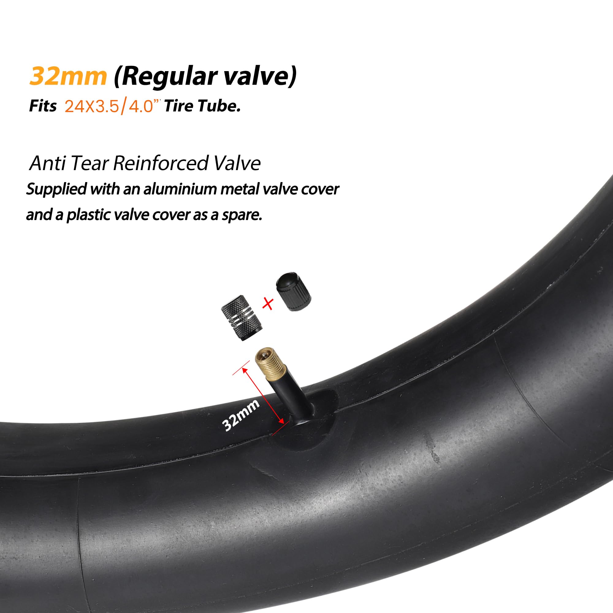 Relibupdater 32mm Schrader valve and CNC cap close-up for secure inflation and valve protection