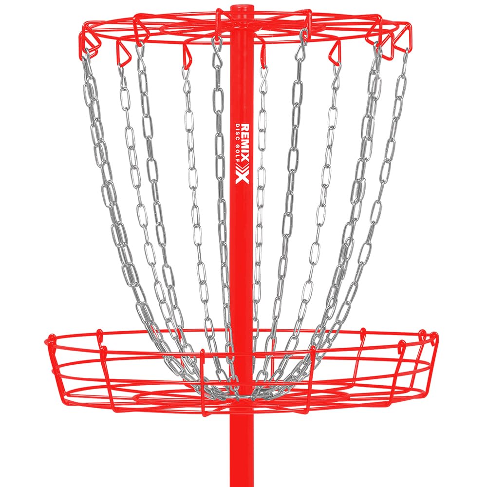 Remix Disc Golf basket in backyard showing portability and practice convenience benefit