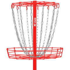 Remix Disc Golf basket in backyard showing portability and practice convenience benefit
