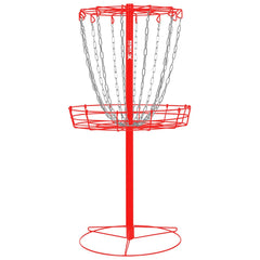 Remix Disc Golf front view of red single chain basket showing target and visibility benefit