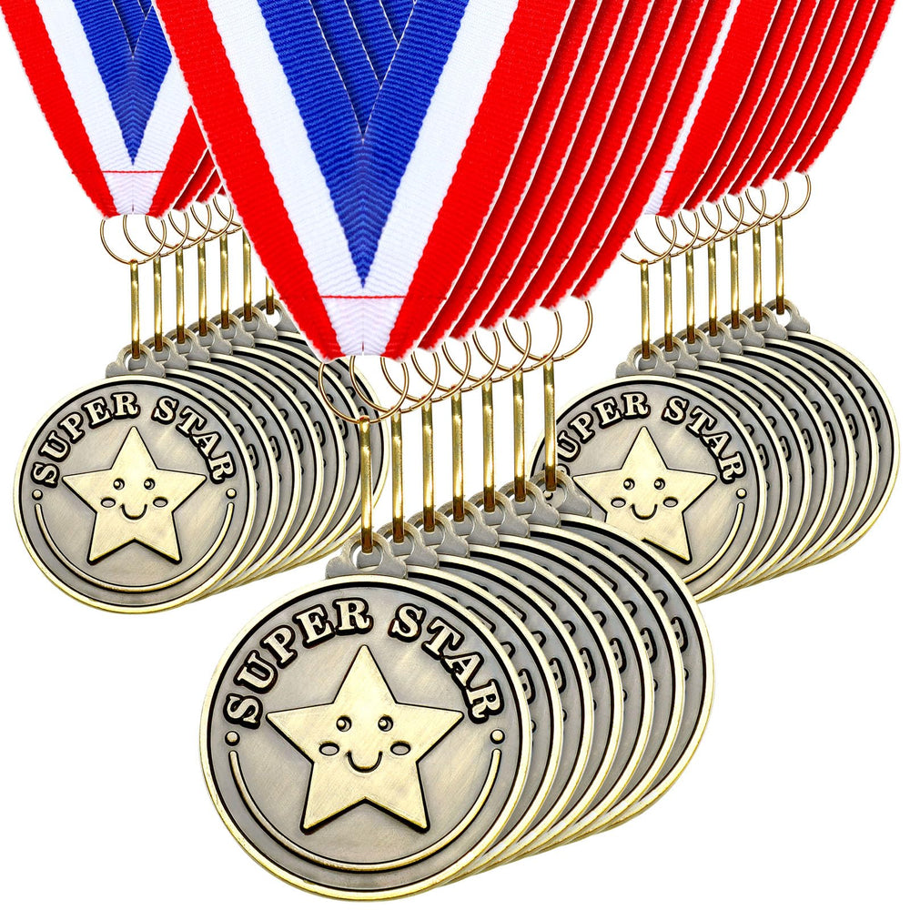 Remuuly front packaging showing full 30-piece medal set and ribbons, easy event setup