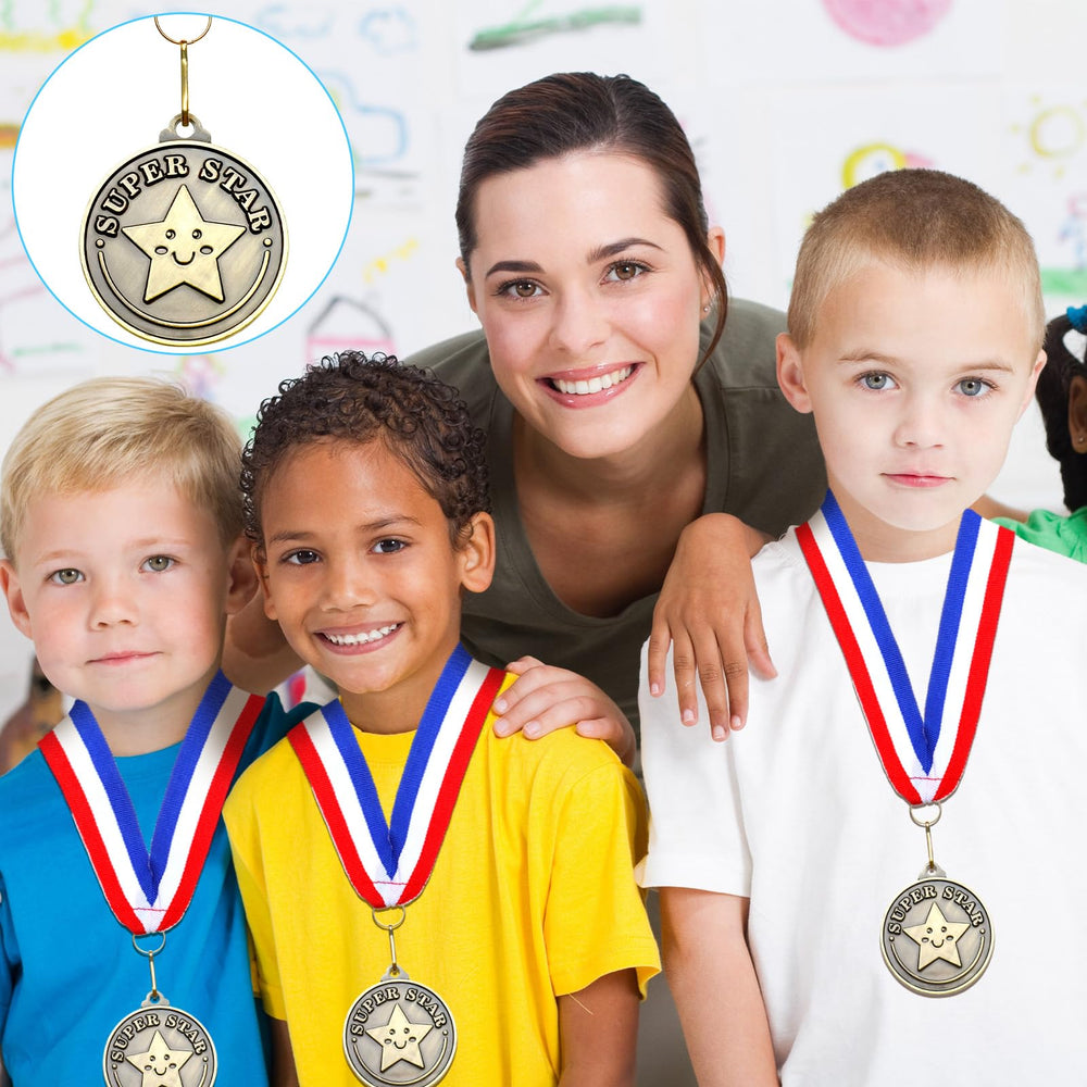 Remuuly table display arrangement with medals spread for giveaways, organized presentation