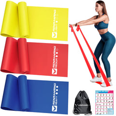 RENRANRING front packaging showing three color-coded resistance bands and bag, convenient storage benefit