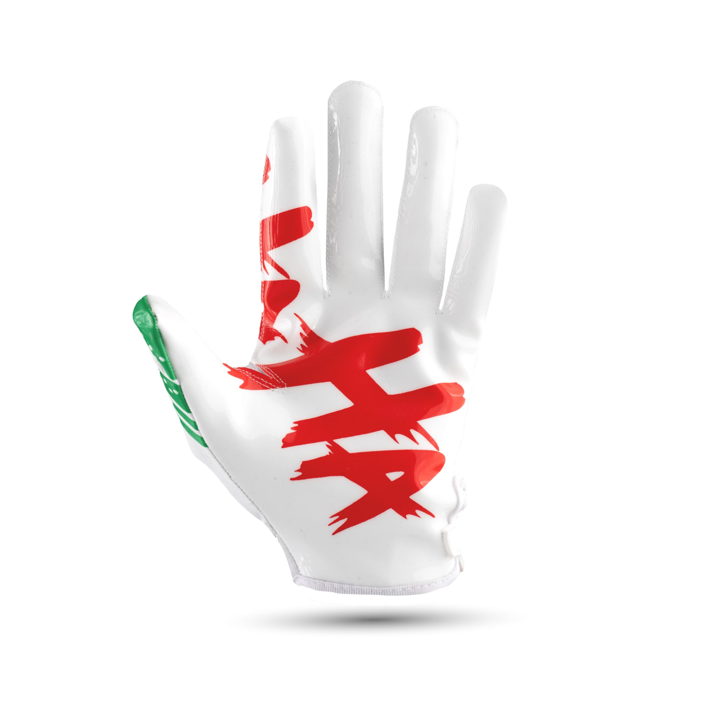 Repsters gloves pictured on receiver catching a pass to show game-day grip advantage