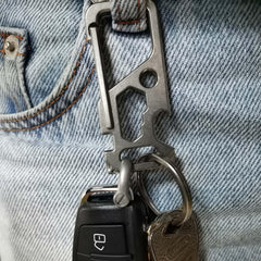ResafeLy carabiner clipped to belt loop showing quick one-handed access benefit