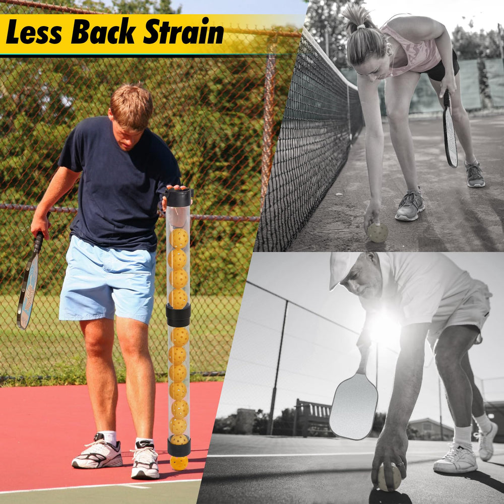 Retrora size comparison next to pickleballs showing compact, efficient capacity