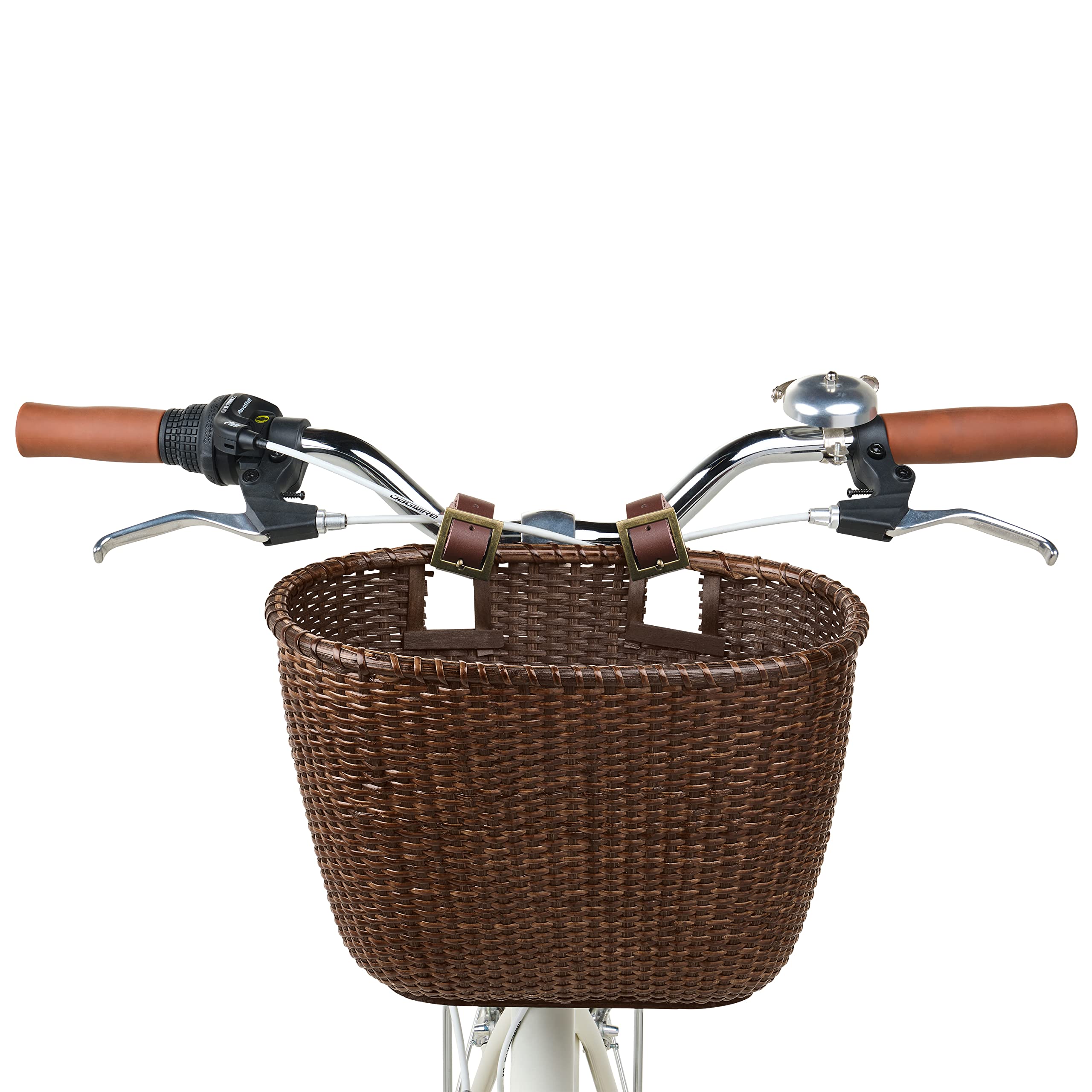 Retrospec basket on handlebars holding groceries showing practical everyday use