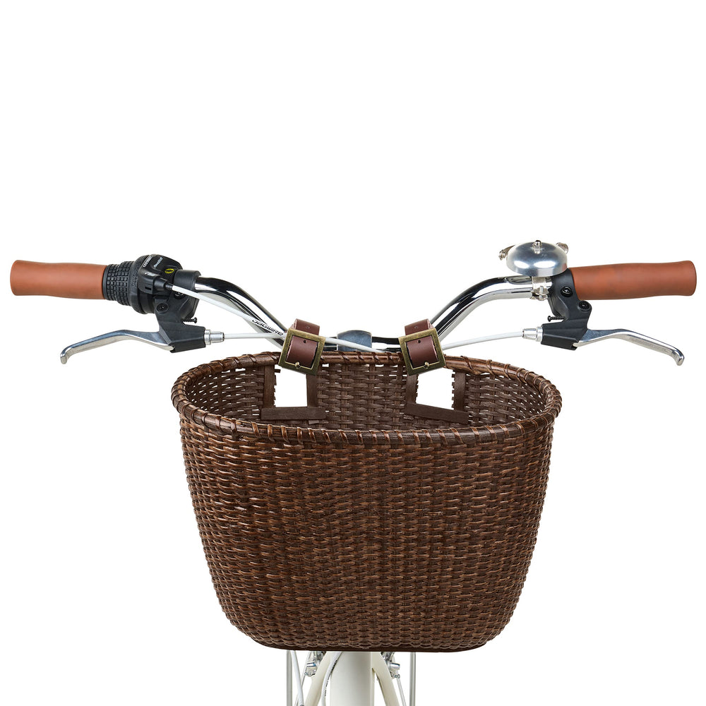 Retrospec basket on handlebars holding groceries showing practical everyday use