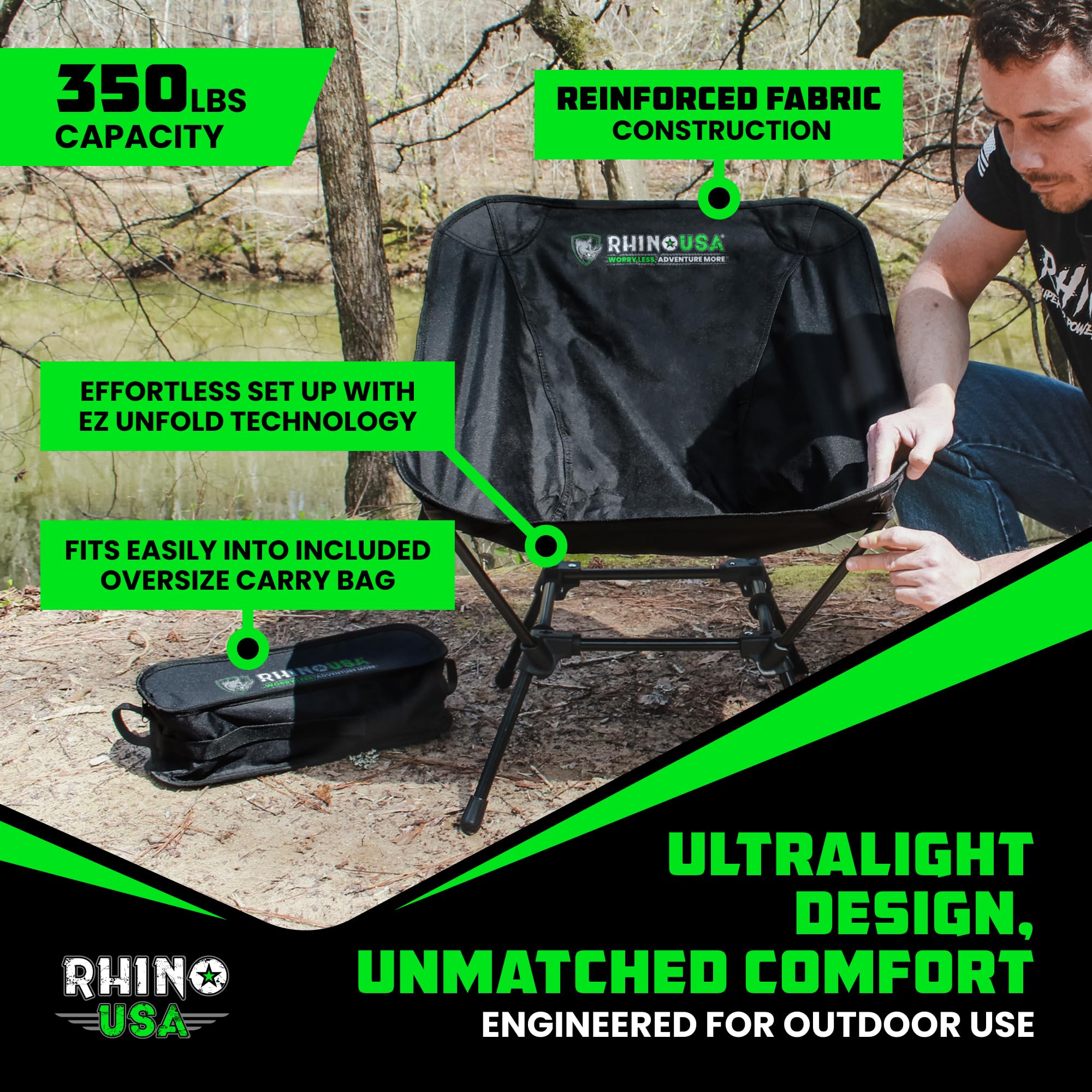 Rhino USA close-up of 600D fabric and reinforced stitching for durable wear