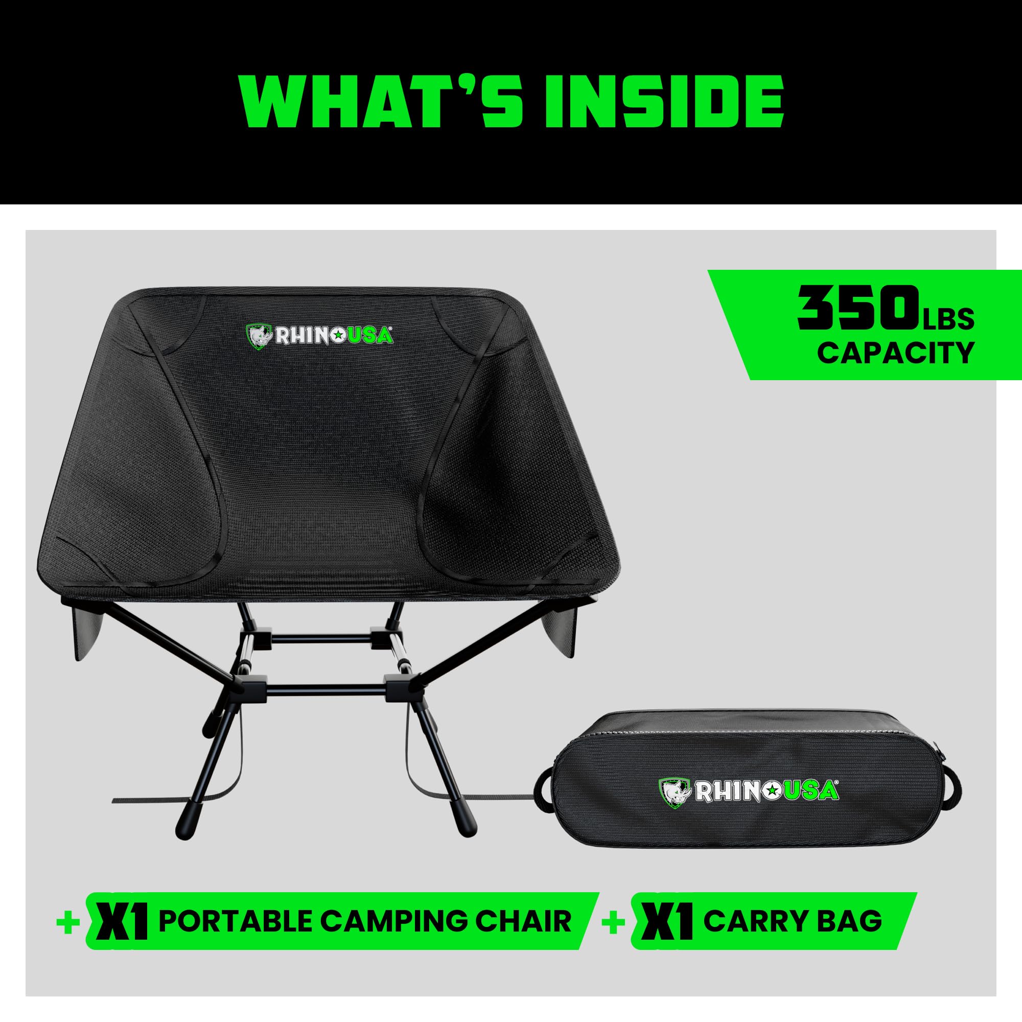 Rhino USA next to a backpack showing compact folded size for travel