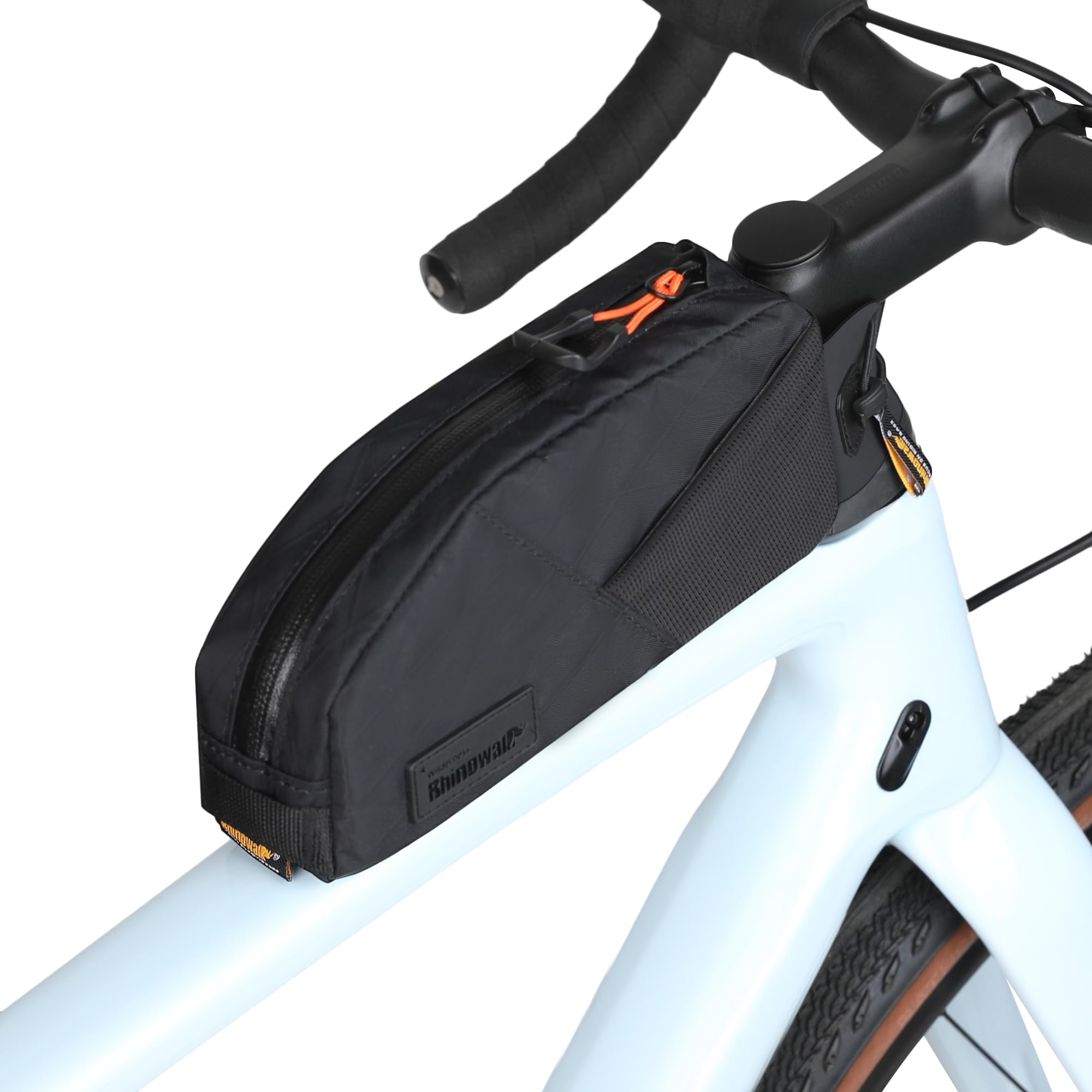 Rhinowalk front view of top tube bag showing compact, easy-access storage