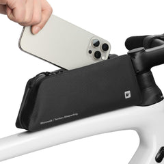 Rhinowalk front view of top tube bag showing compact profile and easy access