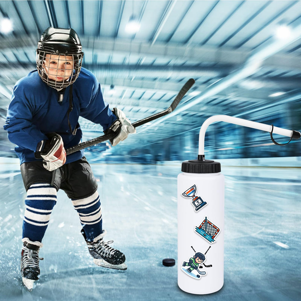 RhythmFit bottle on bench beside equipment for convenient sideline hydration