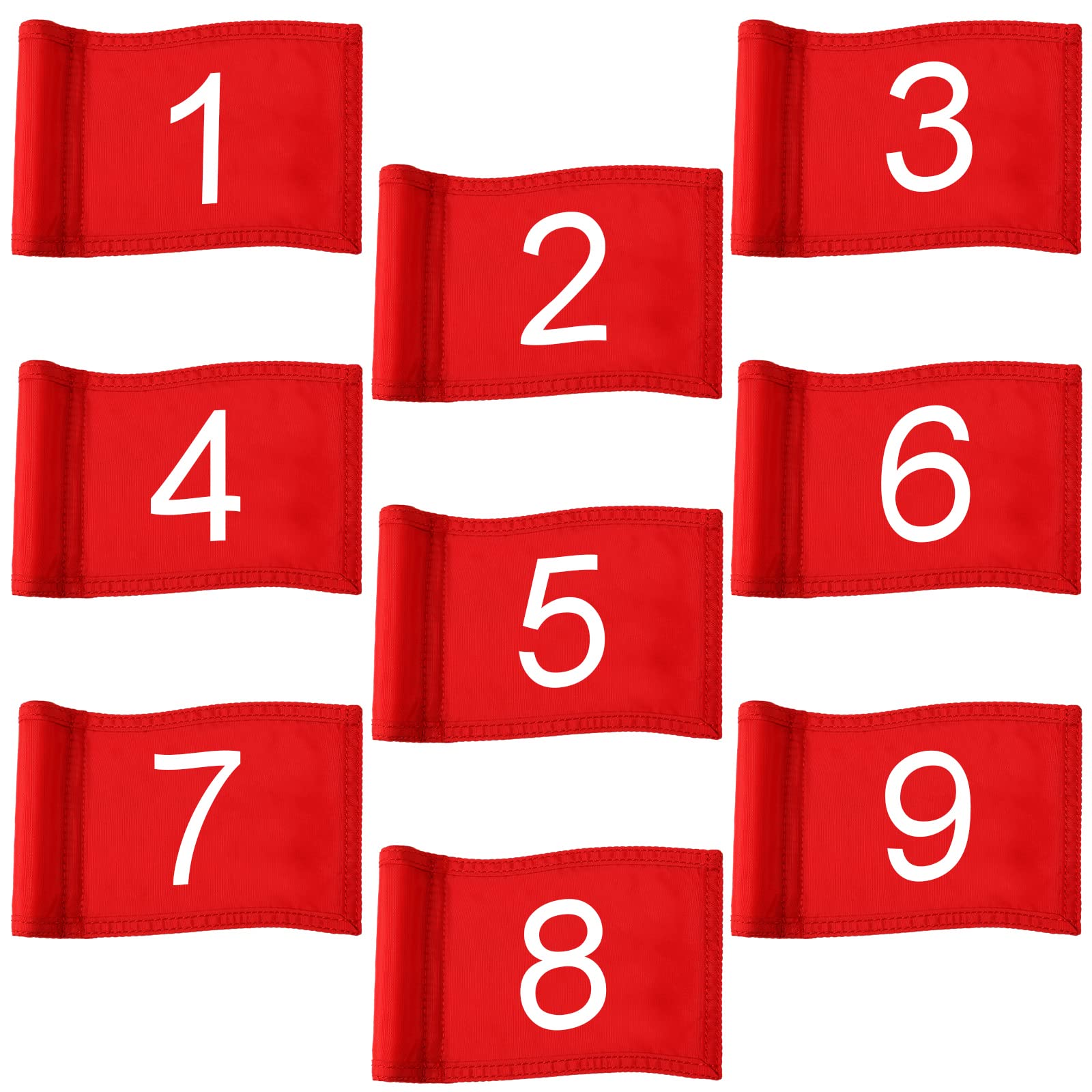Riakrum front view of all nine numbered flags for quick course setup