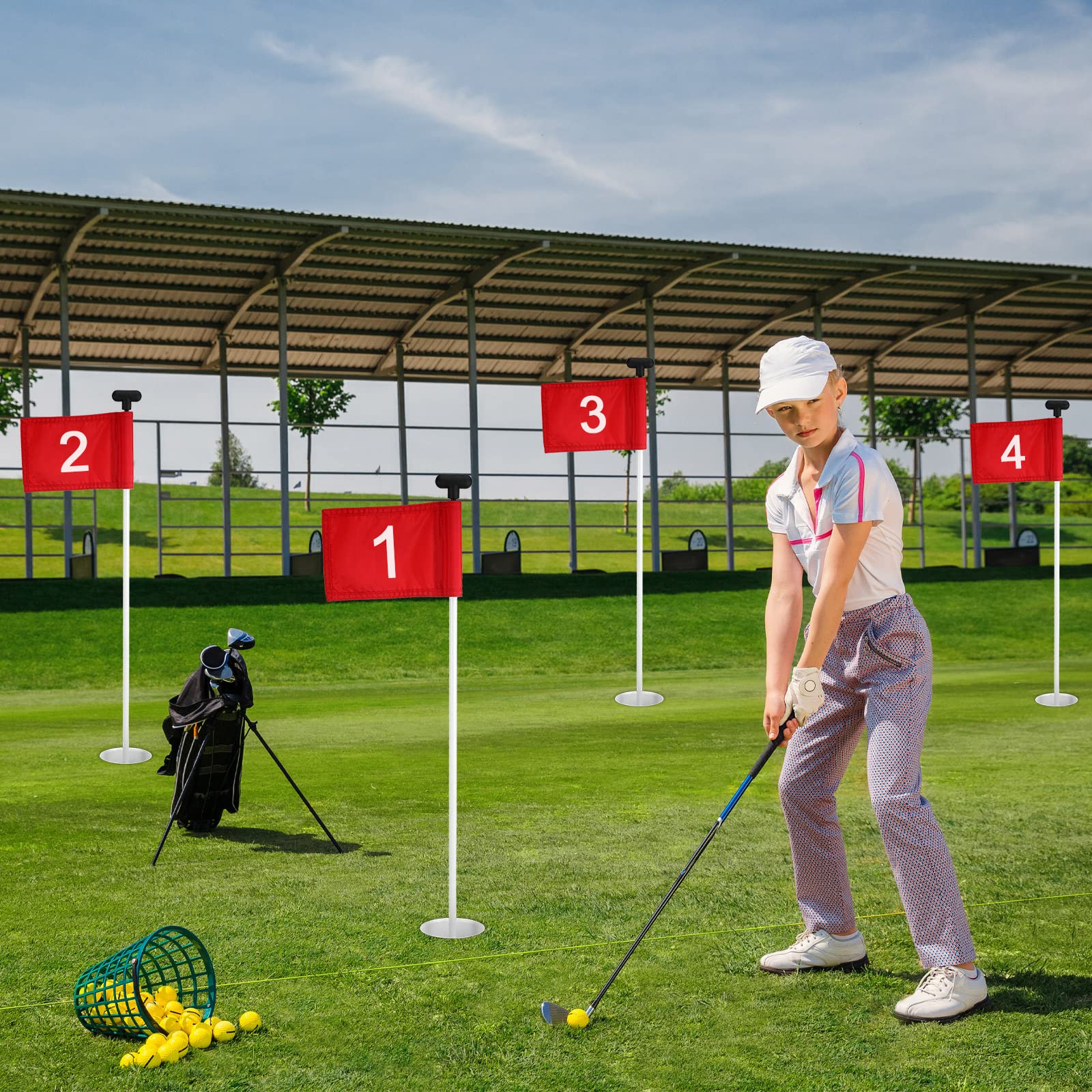 Riakrum flags in use on a backyard green showing realistic practice benefit