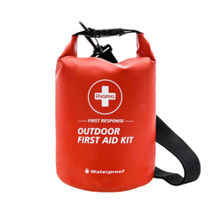 RIGRIG waterproof first aid bag front view showing durable closure and visible red color, protecting supplies