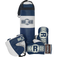 Ringside blue set front packaging showing complete kids boxing kit and easy setup benefit