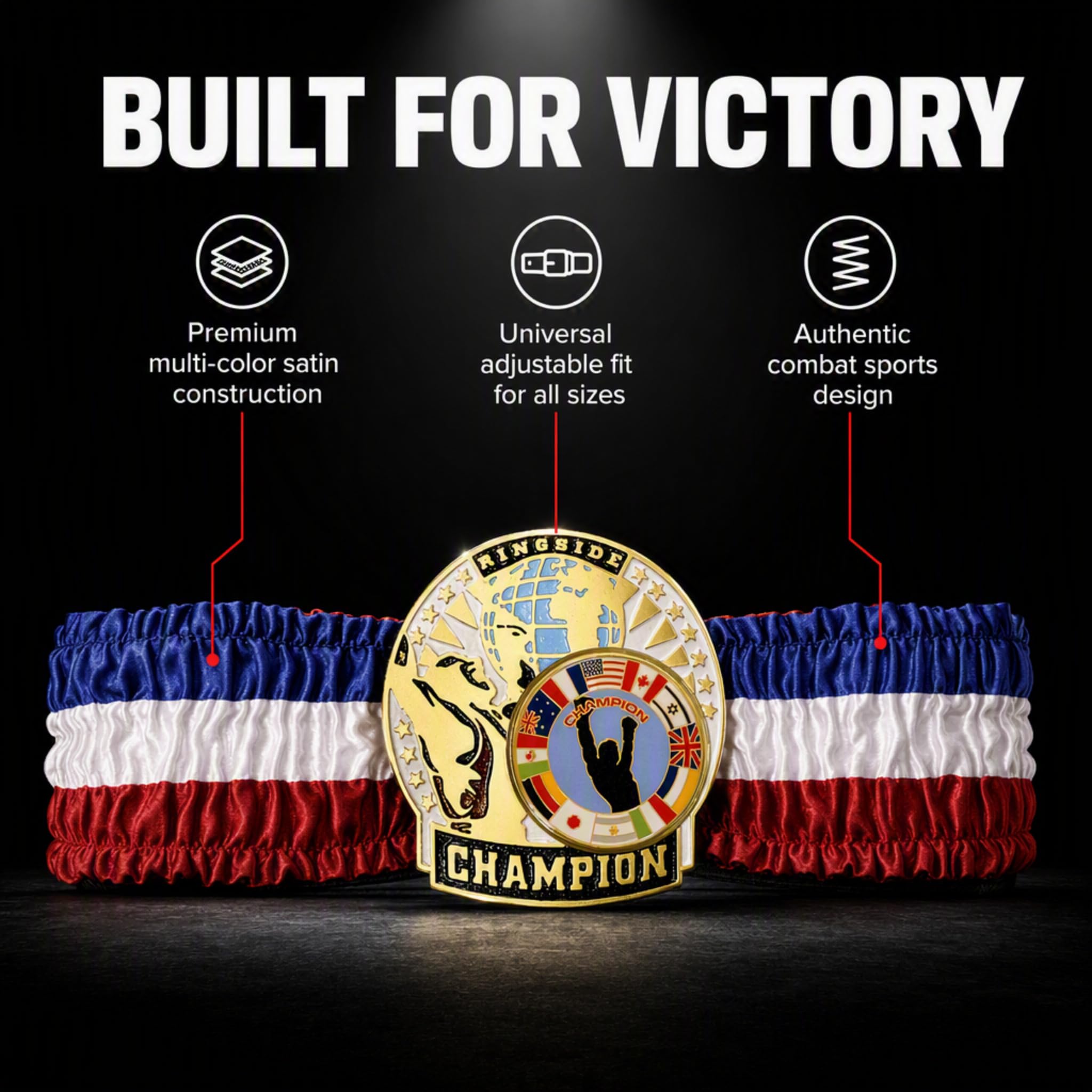 Ringside winner wearing belt celebrating victory with comfortable lightweight feel