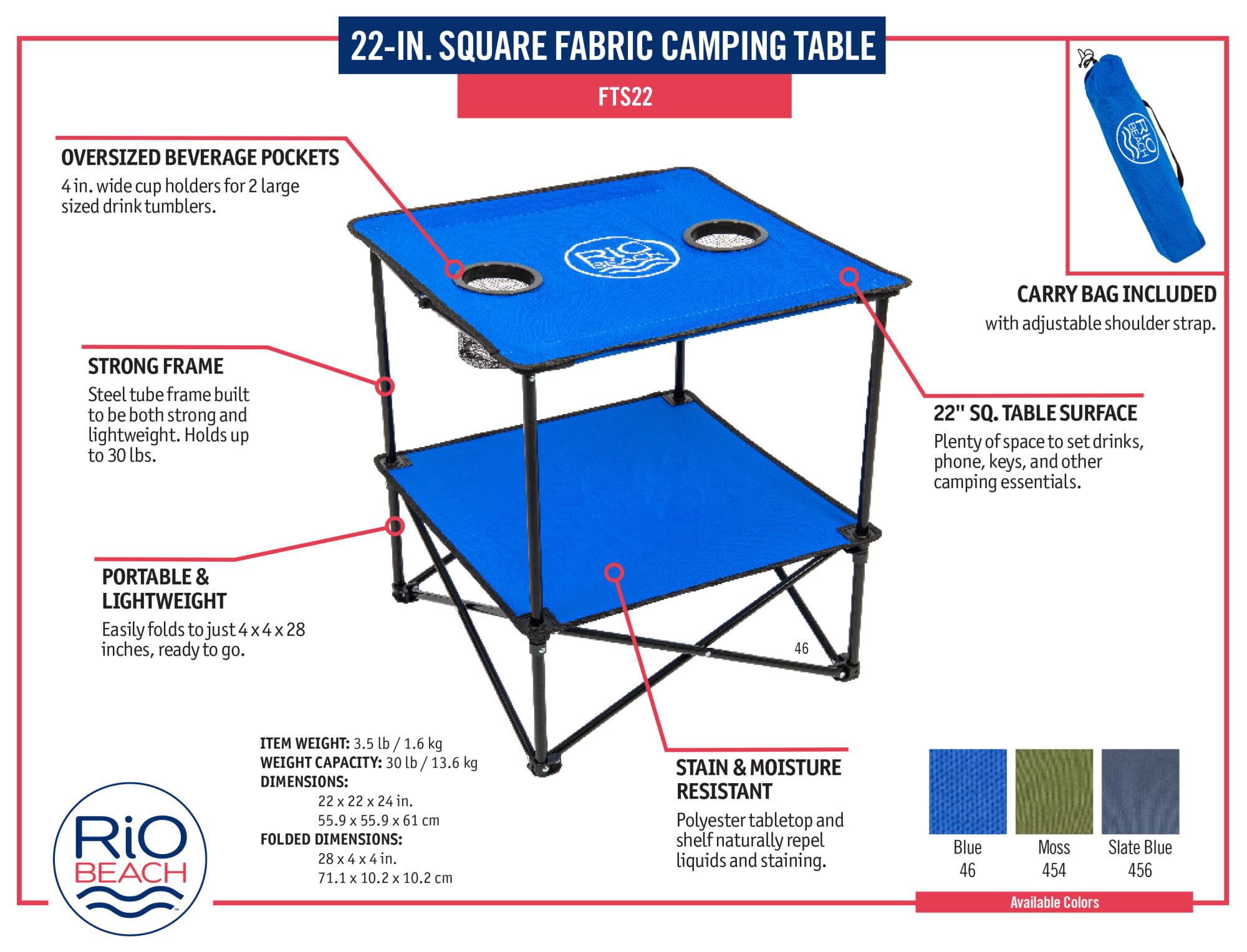 Rio Brands side profile demonstrating table height and footprint