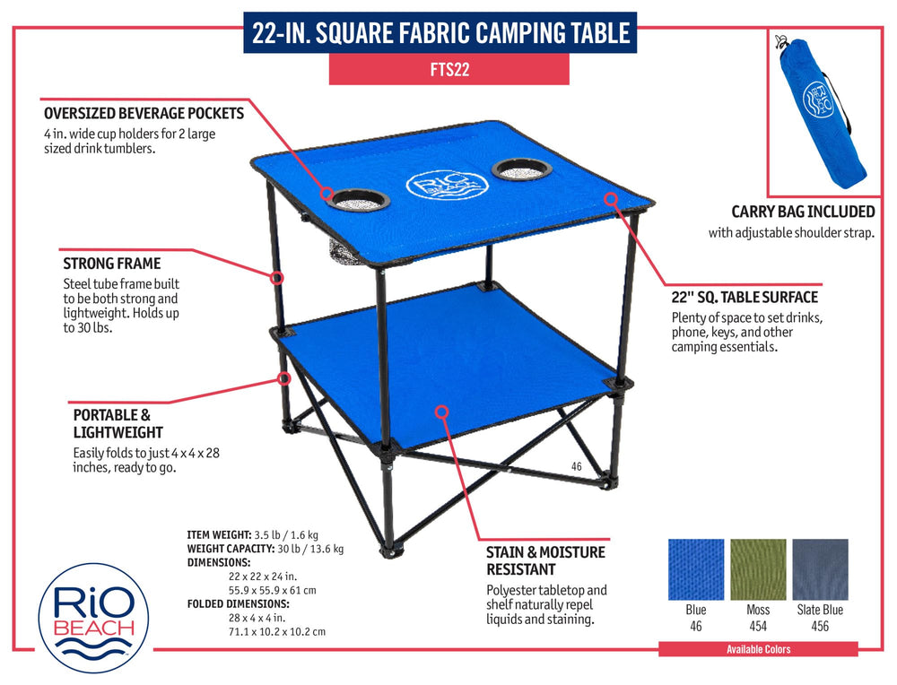 Rio Brands side profile demonstrating table height and footprint