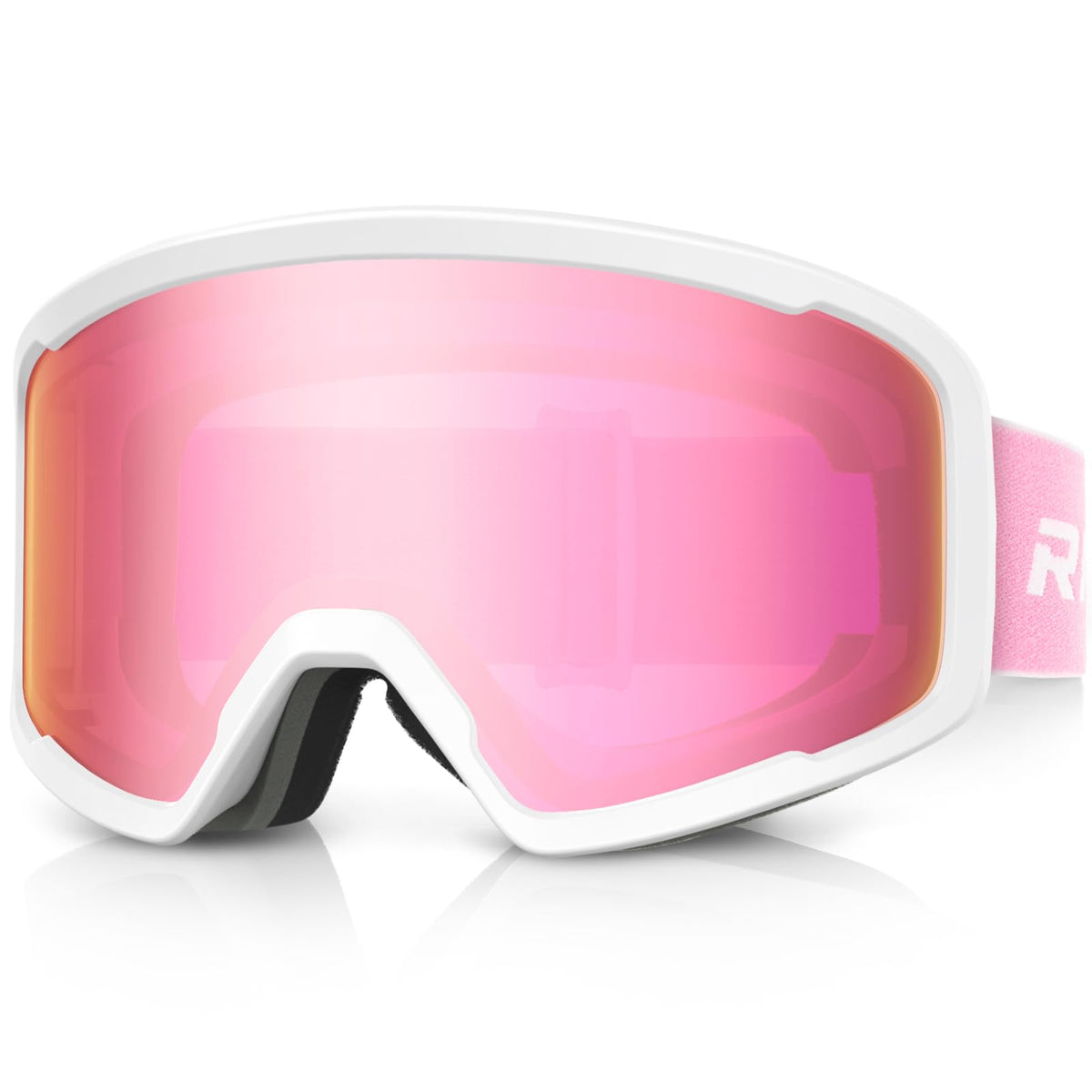 RIOROO front view of goggles showing wide lens for improved visibility