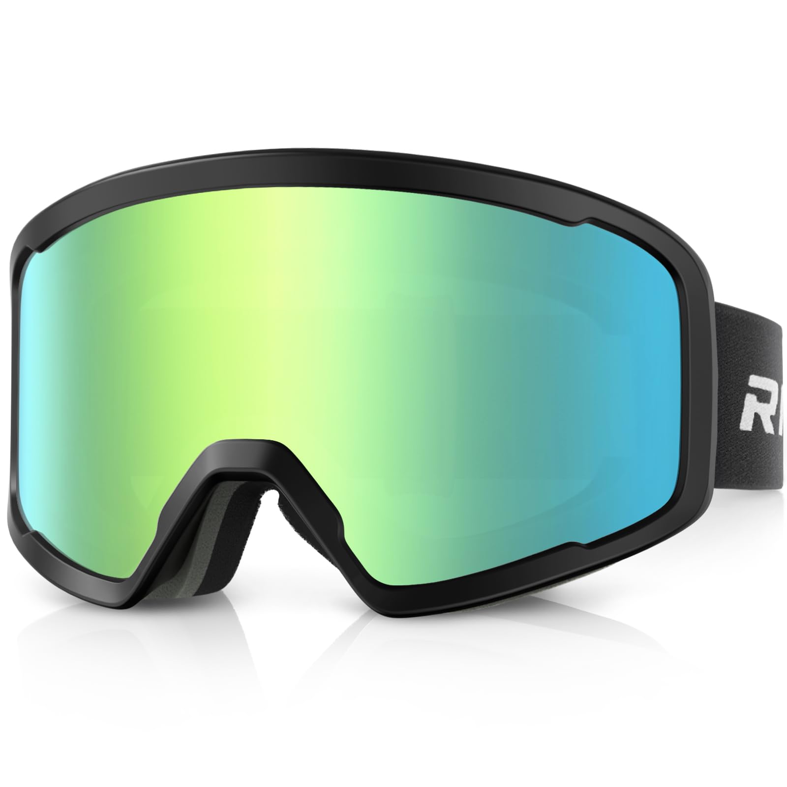 RIOROO front view of goggles showing wide lens and secure fit benefit