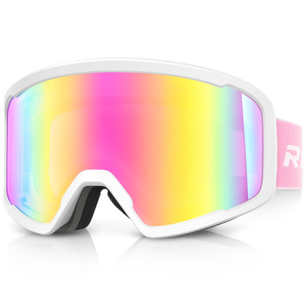 RIOROO front view red white goggles showing clear field of vision and style