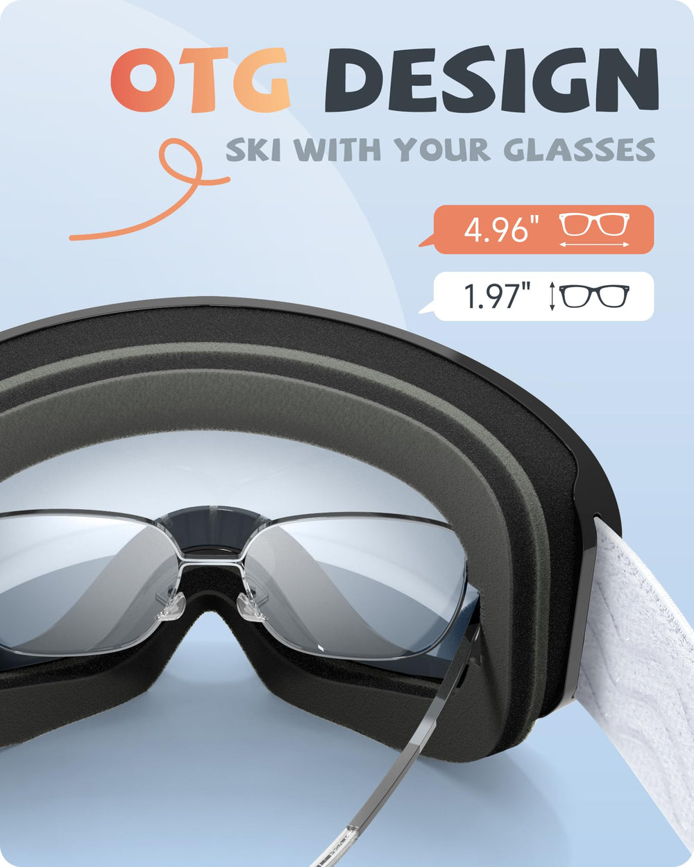 RIOROO goggles with helmet showing compatibility and stable, safe wear