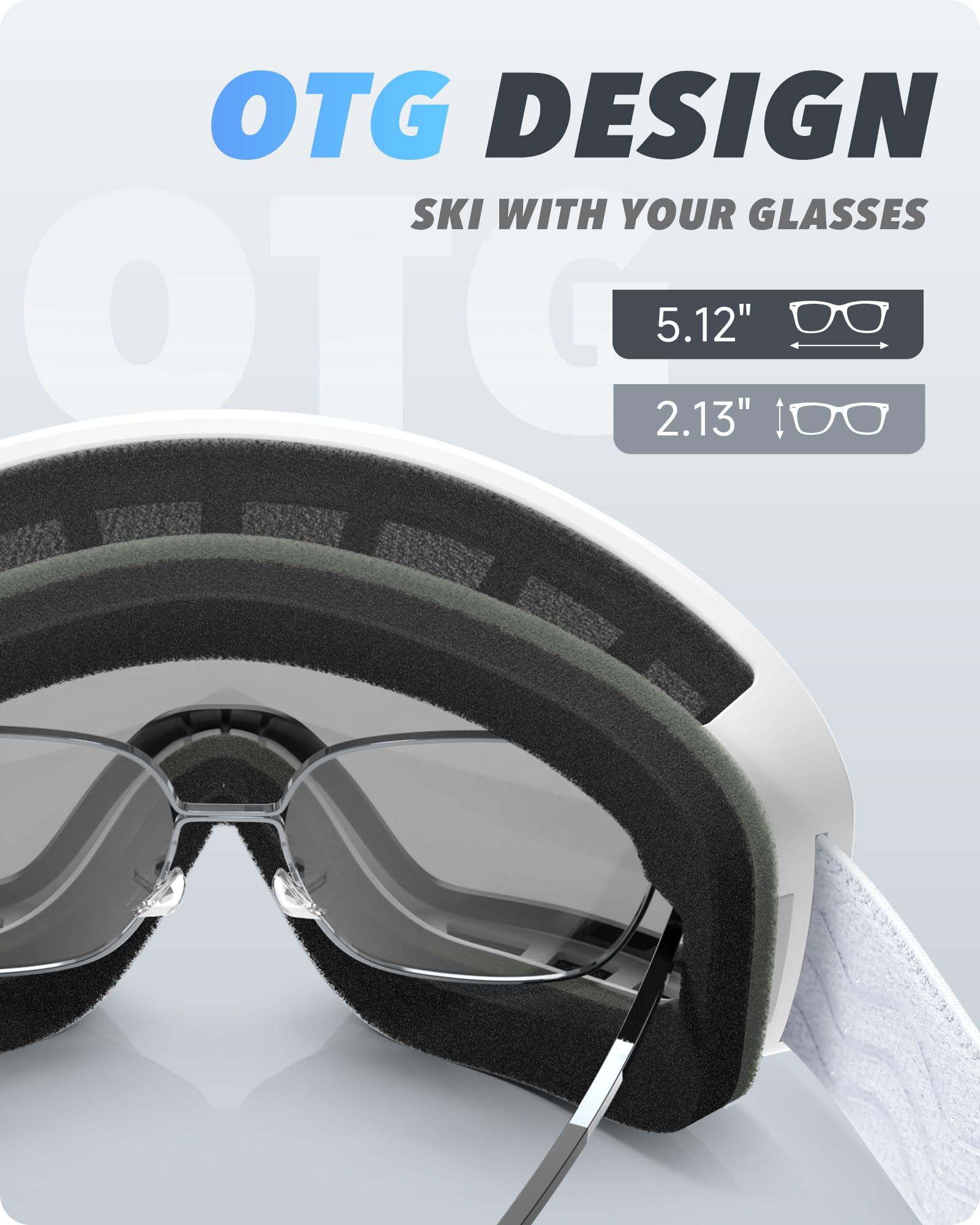 RIOROO goggles worn over glasses demonstrating OTG fit and convenience benefit