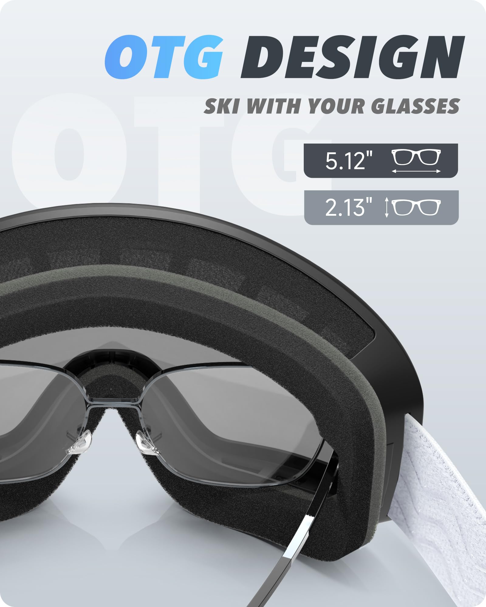 RIOROO goggles worn over prescription glasses showing OTG comfort benefit