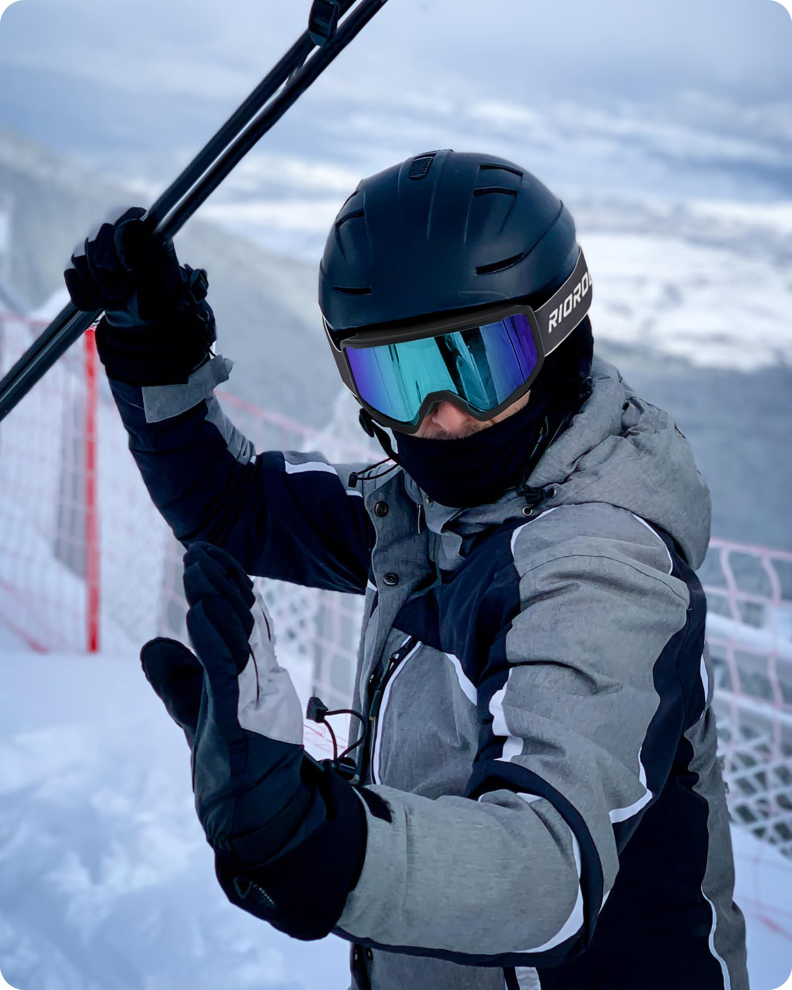 RIOROO goggles with carrying pouch and accessories showing convenient storage benefit