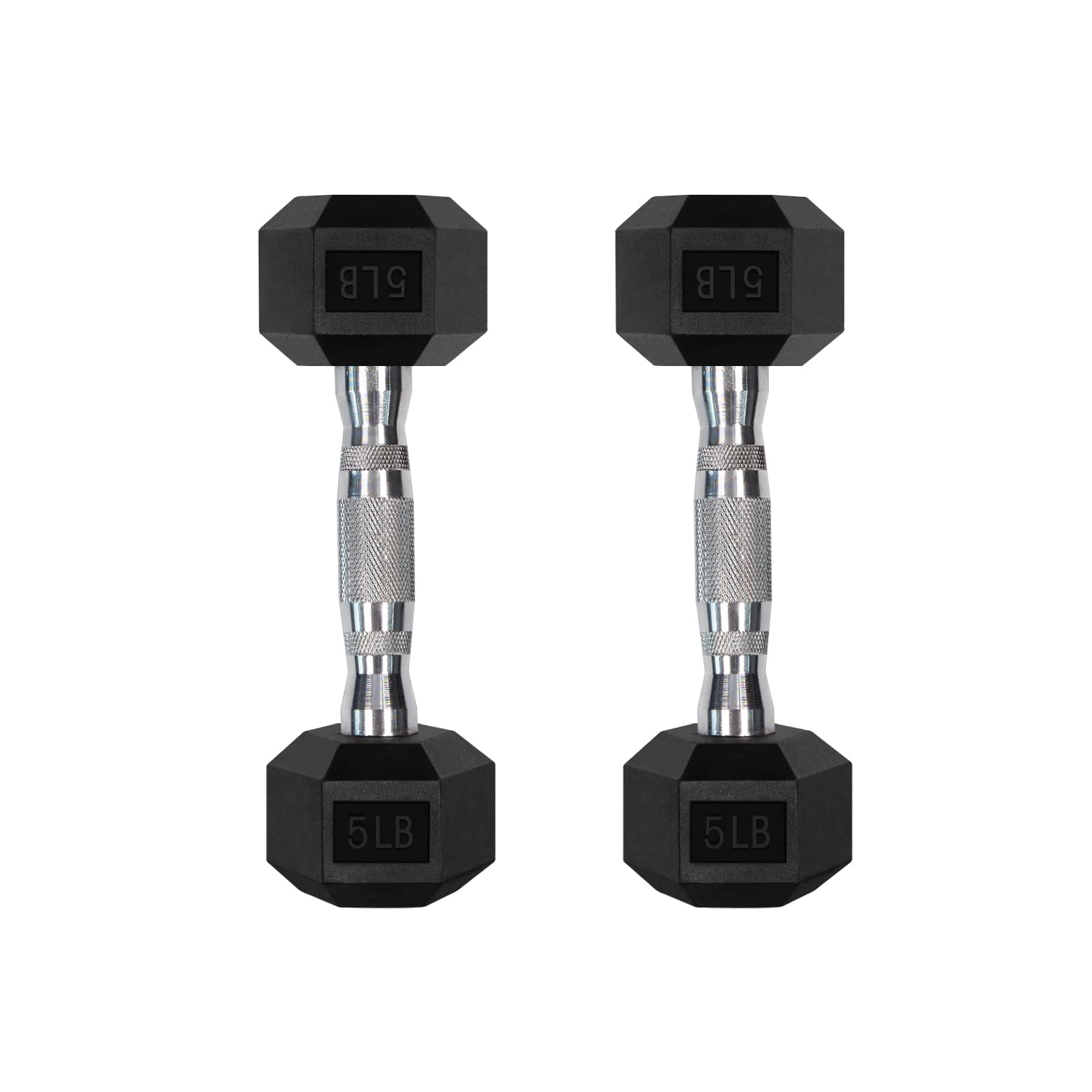 RitFit front view of 5lb hex dumbbells shows compact durable design and protection