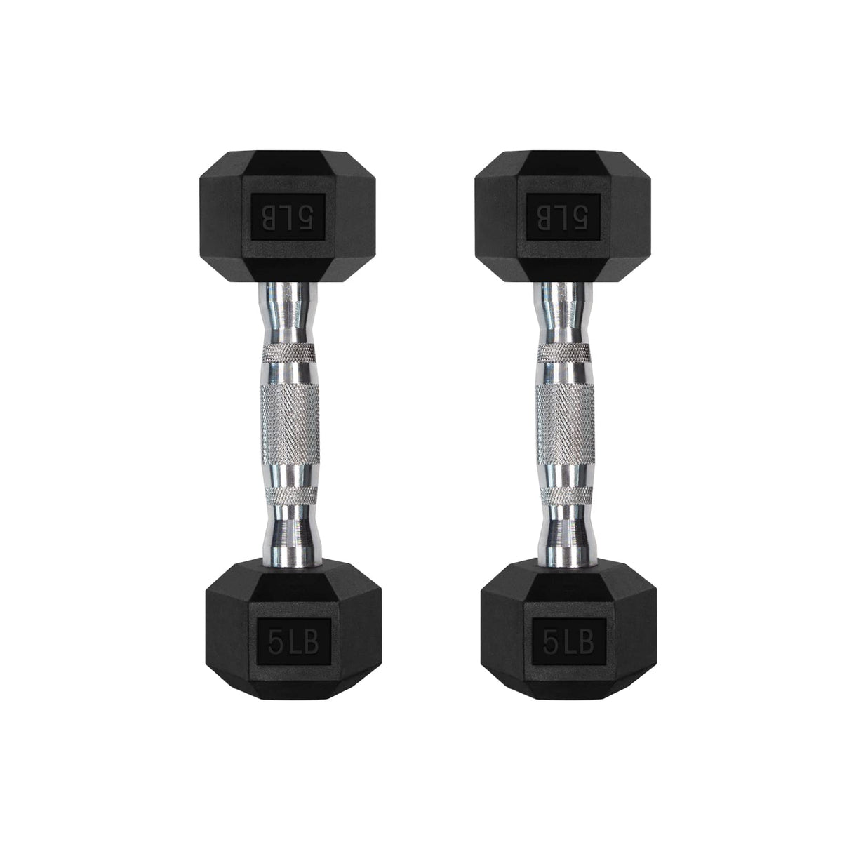 RitFit front view of 5lb hex dumbbells shows compact durable design and protection