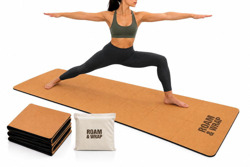 Roam & Wrap front view of folded mat showing compact travel fit