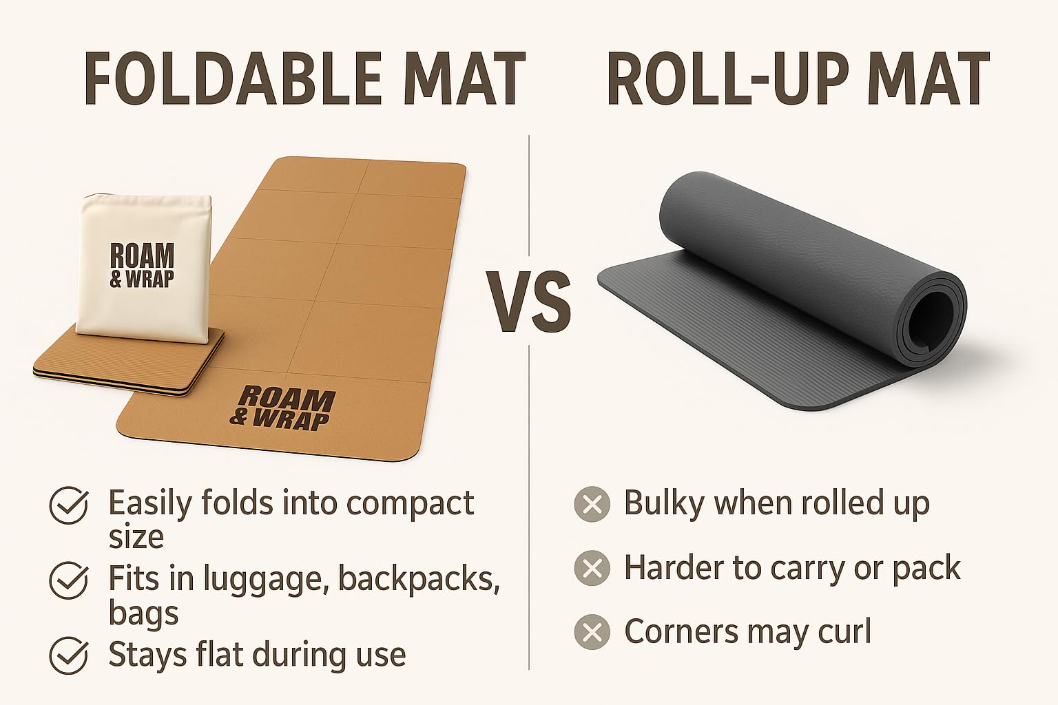 Roam & Wrap folded mat next to laptop for scale and portability